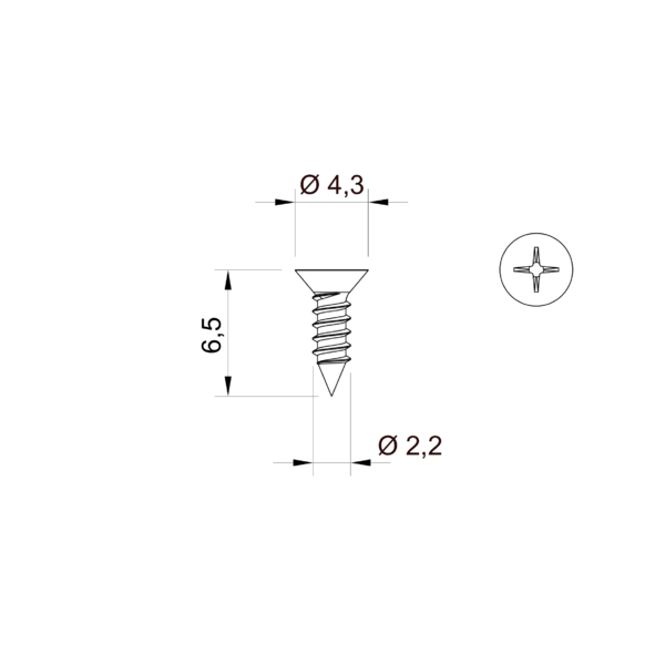 Galvanized cone screw 2,2 x 6,5 mm