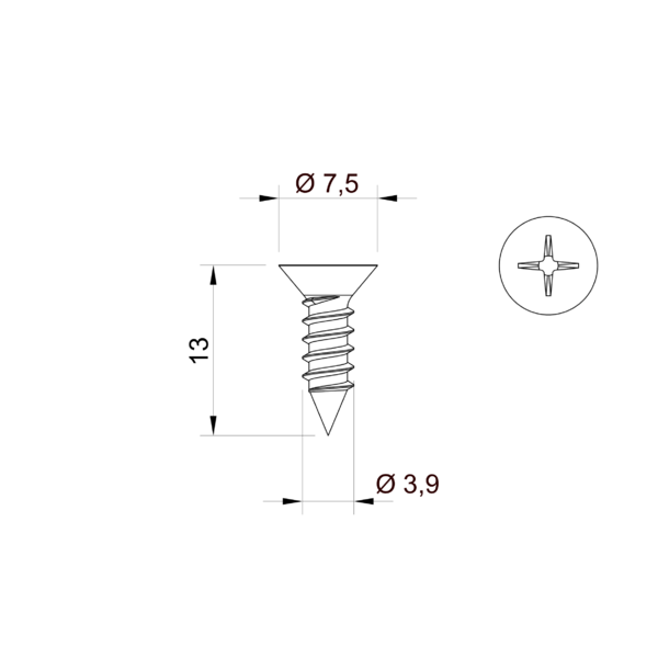 Galvanized cone screw 3.9 x 13 mm