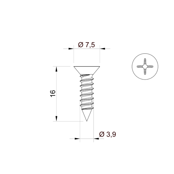 Galvanized cone screw 3.9 x 16 mm
