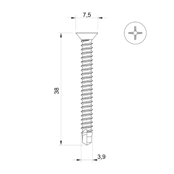 Selfdrilling galvanized screw 3.9 x 38 mm