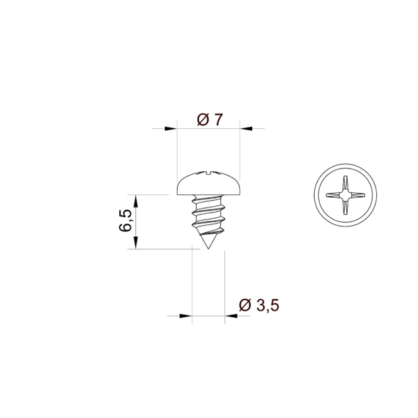 Önmetsző domborúfejű kereszthornyos lemezcsavar 3,5 x 6,5 mm