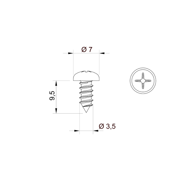 Galvanizált domborúfejű kereszthornyos lemezcsavar 3,5 x 9,5 mm