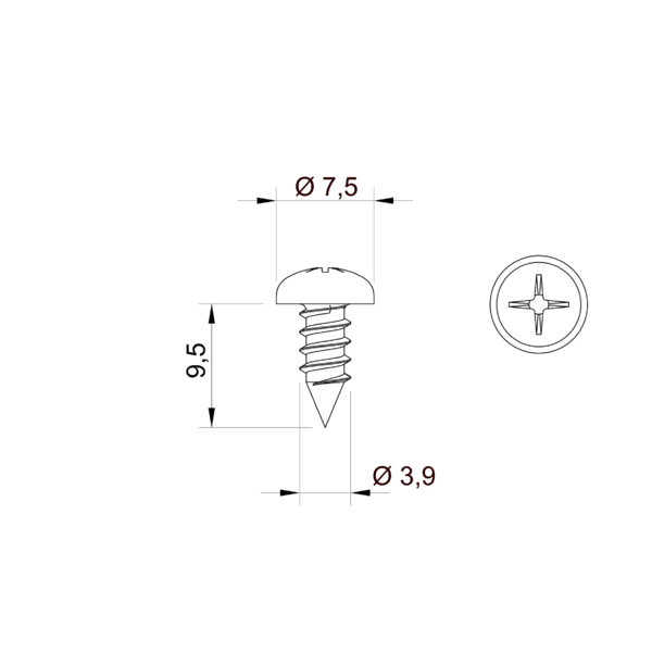 Galvanizált domborúfejű kereszthornyos lemezcsavar 3,9 x 9,5 mm