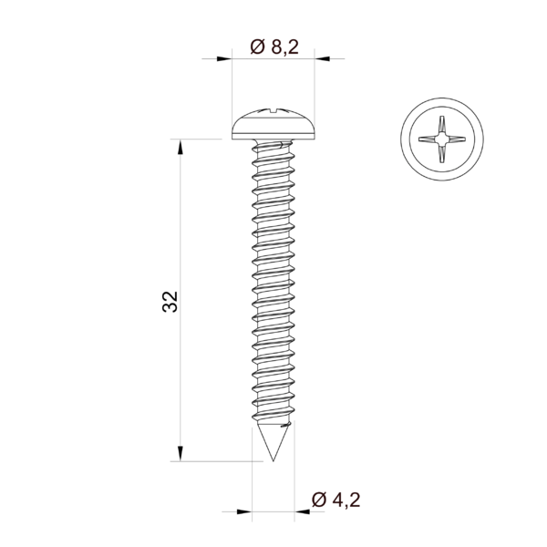Galvanized screw 4.2 x 32 mm