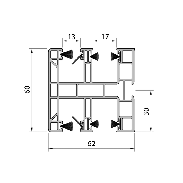 MKT-tweekamer-geleider maxi, met dichting - partitionering